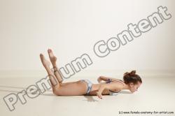 Swimsuit Gymnastic poses Woman White Moving poses Slim long brown Dynamic poses Academic